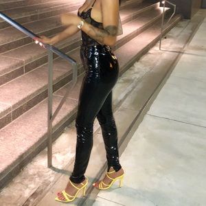 HOUSE OF CB High Waist Black Latex Pants